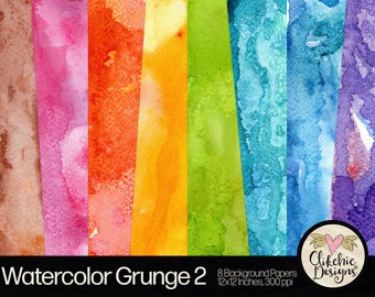 Watercolor Grunge Digital Paper: Colorful Texture Backgrounds (Digital Download)