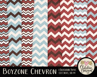 Red White Blue Chevron Paper Pack: Retro Scrapbook Paper (Digital Download)