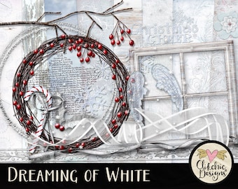 Winter Digital Scrapbook Kit Clip Art - Dreaming of White - Christmas Digital Papers & Elements - White Christmas Digital Scrapbooking Kit