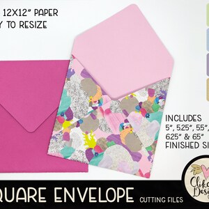 Square Envelope SVG Cutting File, 7 sizes 5-6.5 Square Envelope Template Cut File, PNG Template, DXF Envelope, Cutting Template, 12x12 image 4