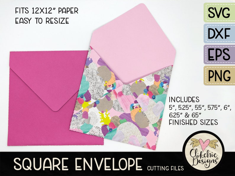 Square Envelope SVG Cutting File, 7 sizes 5-6.5 Square Envelope Template Cut File, PNG Template, DXF Envelope, Cutting Template, 12x12 image 4