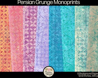 Persian Grunge Monoprint Digital Paper Pack: Scrapbook Backgrounds (Digital Download)