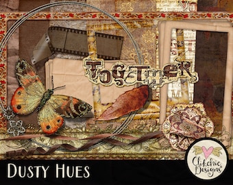 Dusty Hues Fall Scrapbook Kit: Autumn Papers and Elements (Digital Kit)