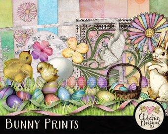 Easter Digital Scrapbook Kit - Spring Bunny & Easter Clipart Elements, Spring Clip Art, Easter Digital Kit, Spring Digital Scrapbooking Kit