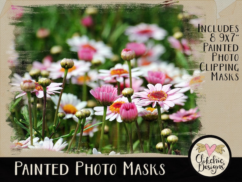Painted Photo Clipping Masks: 8 Photoshop Photography Masks (9x7