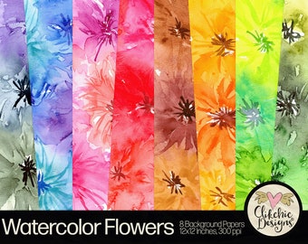 Watercolor Floral Paper Pack: Flower Background Textures (Digital Download)