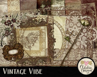 Vintage Digital Scrapbook Kit: Heritage Clipart, Lace, Frames (Digital Download)