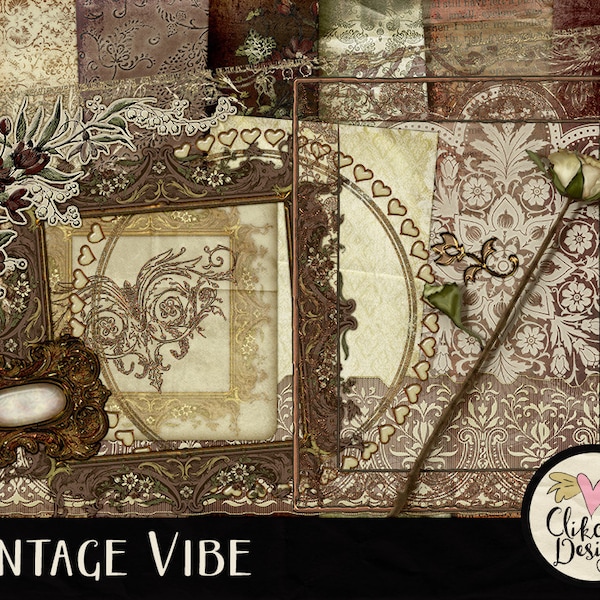 Heritage Digital Scrapbook Kit Clipart - Vintage Vibe - Genealogy Digital Kit - Vintage Digital Scrapbooking Kit, Genealogy Scrapbook