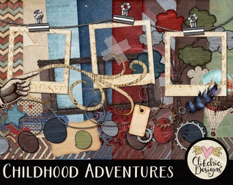 Childhood Adventures Digital Scrapbook Kit – Papers & Clip Art (Digital Download)