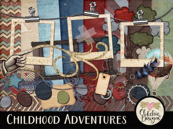 Kids Digital Scrapbook Kit Clipart Childhood Adventures Play