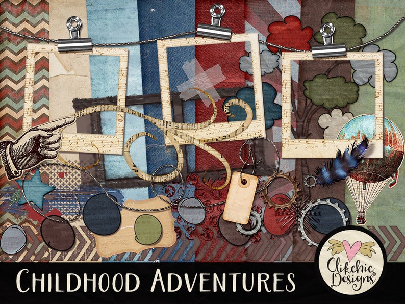 Kids Digital Scrapbook Kit Clipart Childhood Adventures Play Digital Scrapbooking Kit Papers & Elements, Kids Scrapbook Kit, Digital Kit image 1