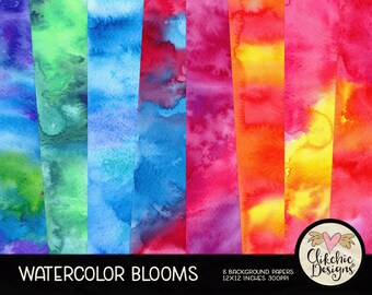 Watercolor Rainbow Blooms Digital Paper Pack (Digital Download)