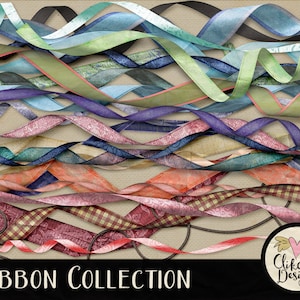 Ribbon Clipart - Gewelltes Band Digital Scrapbook Clip Art Elemente - Digital Ribbon Clipart Verzierungen, Ribbon ClipArt, digitale Bänder