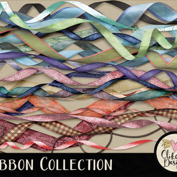 Ribbon Clipart - Curled Ribbon Digital Scrapbook Clip Art Elements - Digital Ribbon Clipart Embellishments, Ribbon Clip Art, Digital Ribbons