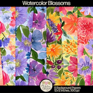 Blumen Aquarell Papier Pack - Aquarell Floral Digital Scrapbook Papier, Blumen Hintergrundtexturen, Scrapbooking Paper Pack