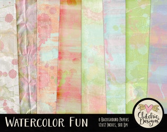 Watercolor Paint Digital Paper Pack -  Painted Style Digital Scrapbooking Background Paper Backgrounds, Watercolor Paper Pack