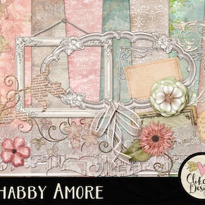 Spring Digital Scrapbook Kit Clip Art - Shabby Amore Digital Papers, Cottage Chic ClipArt Elements & Paper Pack, Digital Kit, Shabby Kit