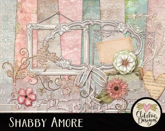 Spring Digital Scrapbook Kit Clip Art - Shabby Amore Digital Papers, Cottage Chic ClipArt Elements & Paper Pack, Digital Kit, Shabby Kit