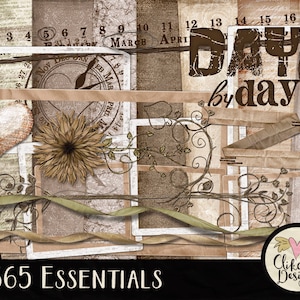 Cottage Chic Digital Scrapbook Kit Clip Art - Shabby Altered , Project 365 Digital Scrapbooking Kit - Dusty Pink, Apricot, Mocha Brown, Teal