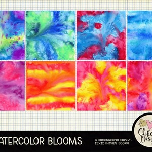 Watercolor Digital Paper Pack Watercolor Rainbow Blooms Digital Scrapbook Paper, Background Textures, Scrapbooking Paper Pack image 2