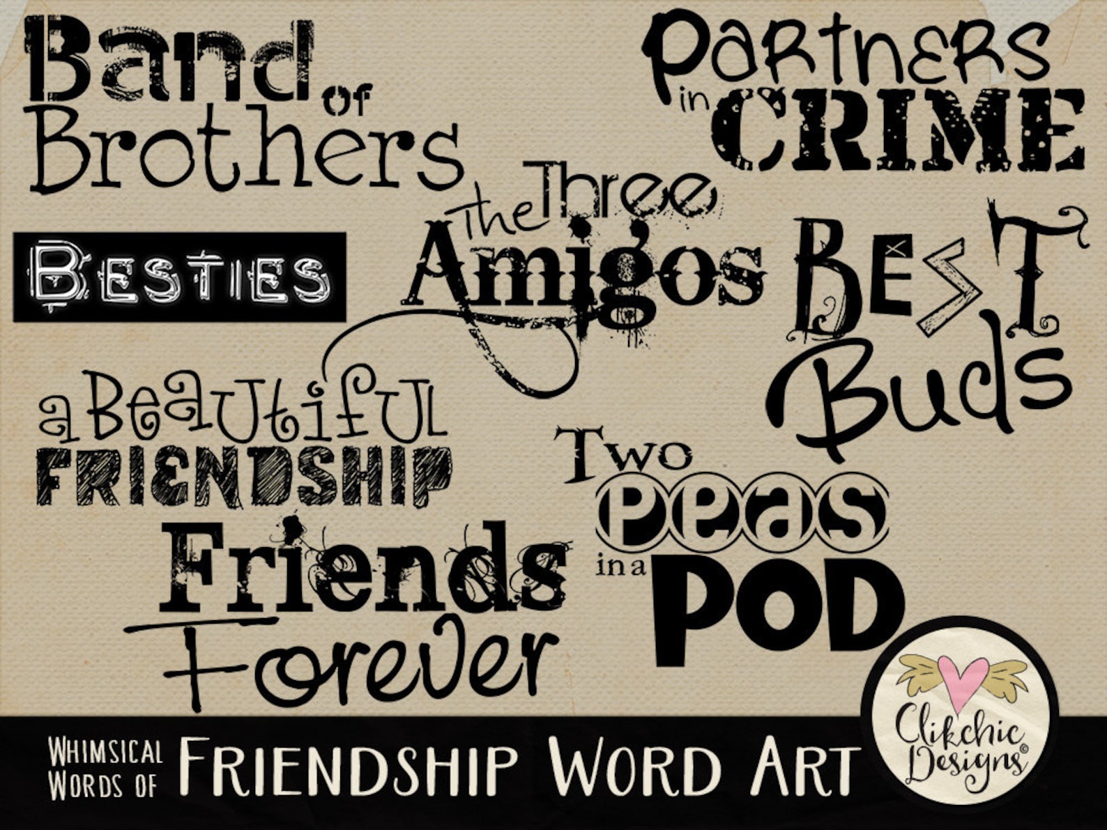 Friends Word Art Clipart, Digital Scrapbook Word Art Titles Clipart