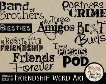 Friendship Word Art Clipart: Scrapbook Titles, Photo Overlays (Digital Download)