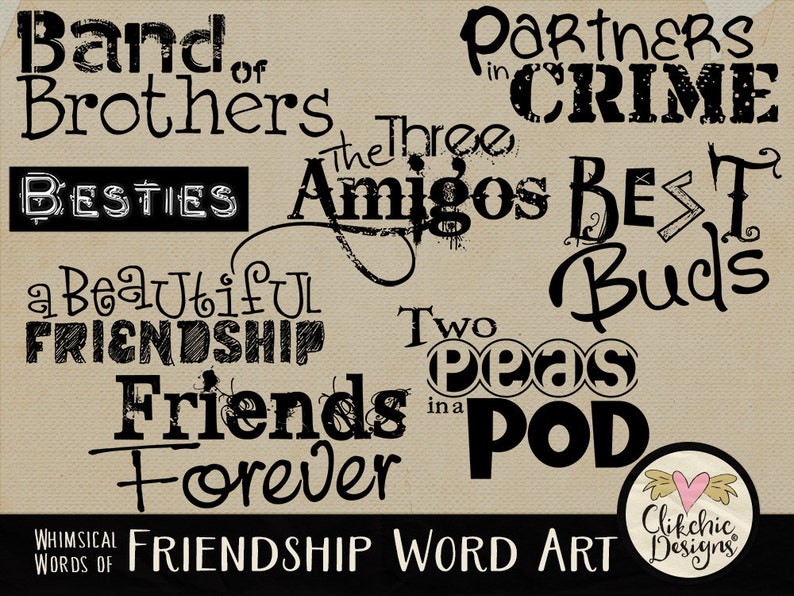 Friends Word Art Clipart, Digital Scrapbook Word Art Titles Clipart