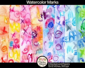 Watercolor Marks Digital Paper Pack: Mixed Media Backgrounds (Digital Download)