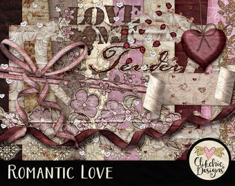 Love Digital Scrapbook Kit: Romantic Wedding Clipart & Papers (Digital Download)