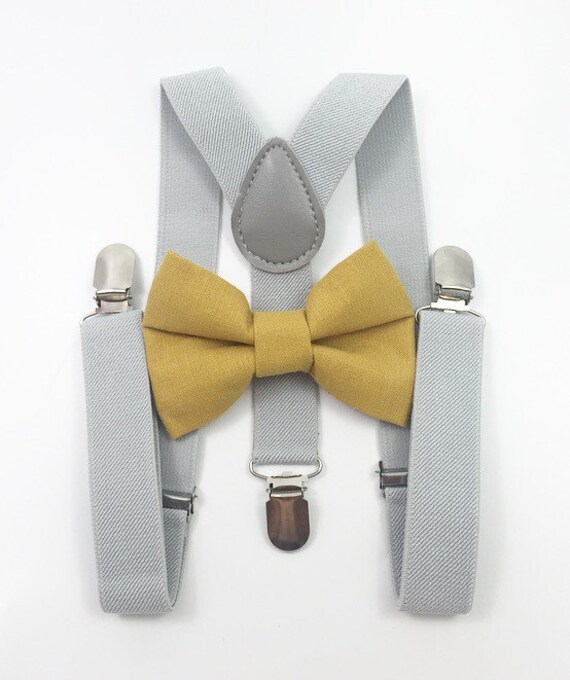 FREE DOMESTIC SHIPPING Light gray suspenders and mustard Etsy
