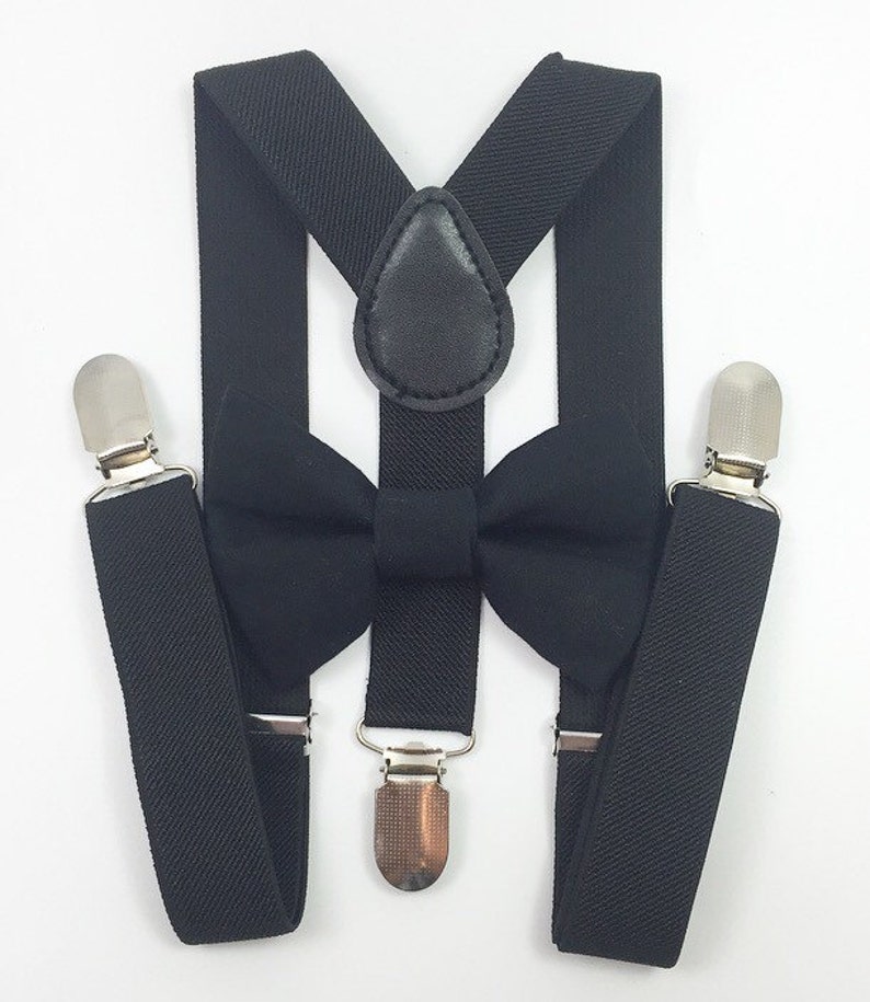 mens black bow tie and suspenders