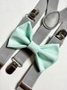 Light gray suspenders and Mint Bow tie, bow tie, suspenders, groomsmen gift, toddler suspenders and bow tie, toddler suspenders, bow ties 