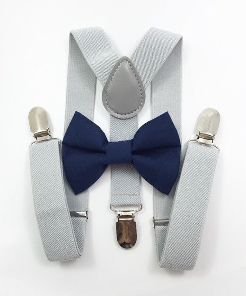 Light gray suspenders and navy bow tie set bow Etsy