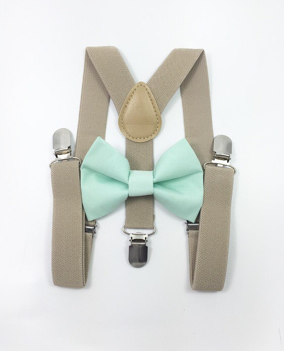 Tan suspenders and mint bow tie, bow tie, suspenders, boys suspenders…