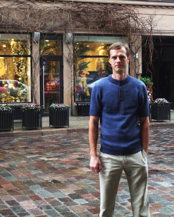 Men's Short Sleeve Button Neck Sweater 
