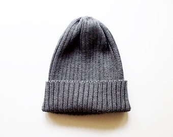 Women's Merino Wool Beanie Hat/rib Knit 