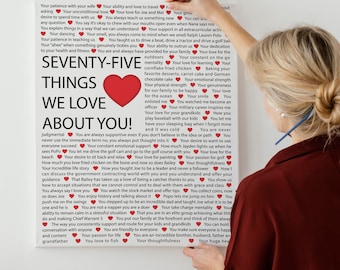 75 Things We Love About You Canvas, 75th Birthday Gift