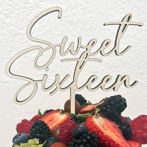 Sweet Sixteen Cake Topper- Rustic Wood Cake Topper- Laser Cut Birthday Name Topper- Party Decor for Birthday Celebration