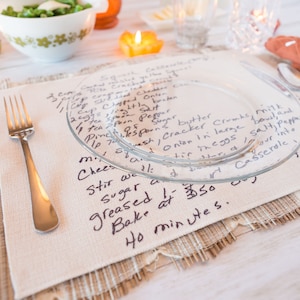 Recipe Placemat-  Personalized Placemat- Handwritten Family Recipe Keepsake