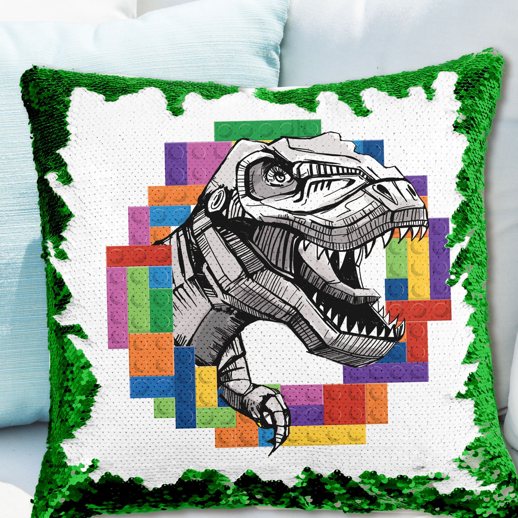 dinosaur sequin pillow