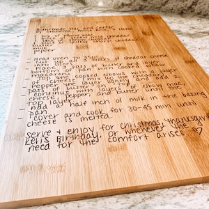 Personalized Recipe Cutting Board Engraved-  Custom Bamboo Cutting board - Handwritten Family Recipe Keepsake