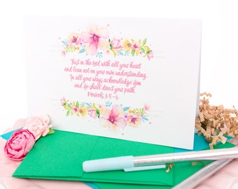 Scripture notecards- Proverbs 3:5-6 Note Cards with Envelopes- Custom Stationery