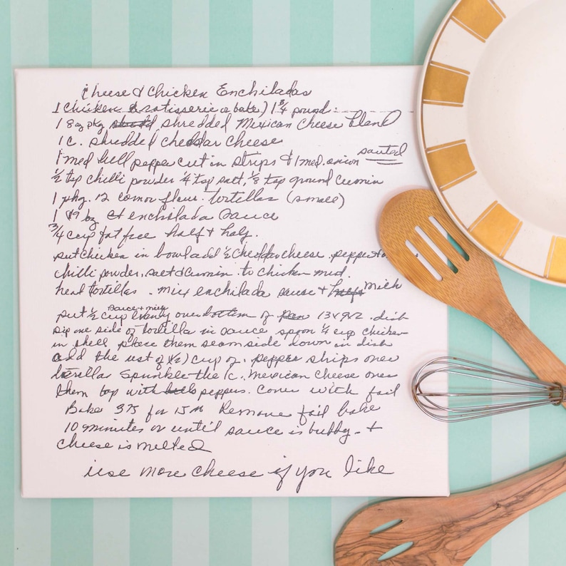 Handwritten Recipe Printed Canvas Kitchen Recipe Decor Etsy