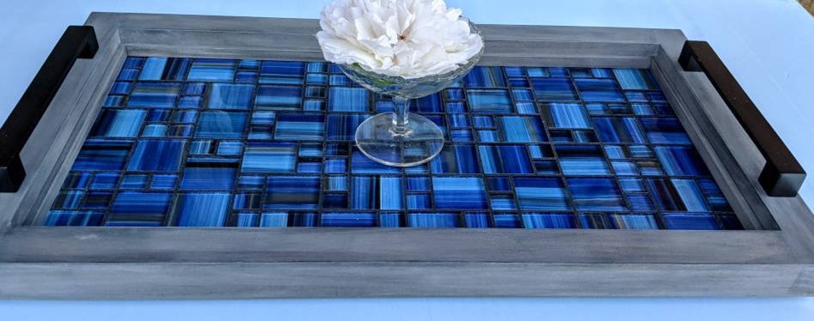 Serving Trayottomanvanitytable Centerpiecedark Blue Mosaic Etsy
