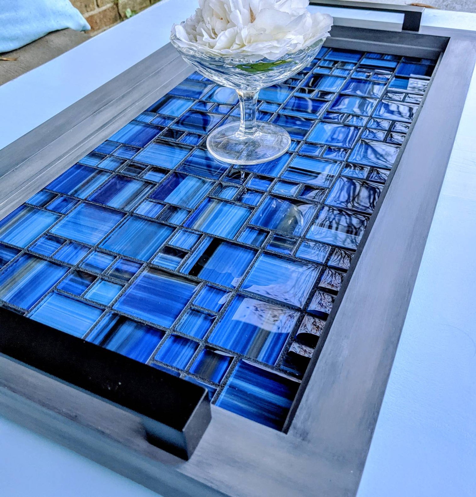 Serving Trayottomanvanitytable Centerpiecedark Blue Mosaic Etsy