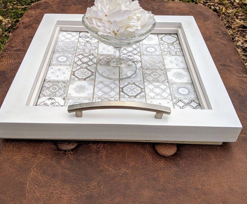 Serving Tray. Ottoman Tray. White Finished Wood. White and Etsy