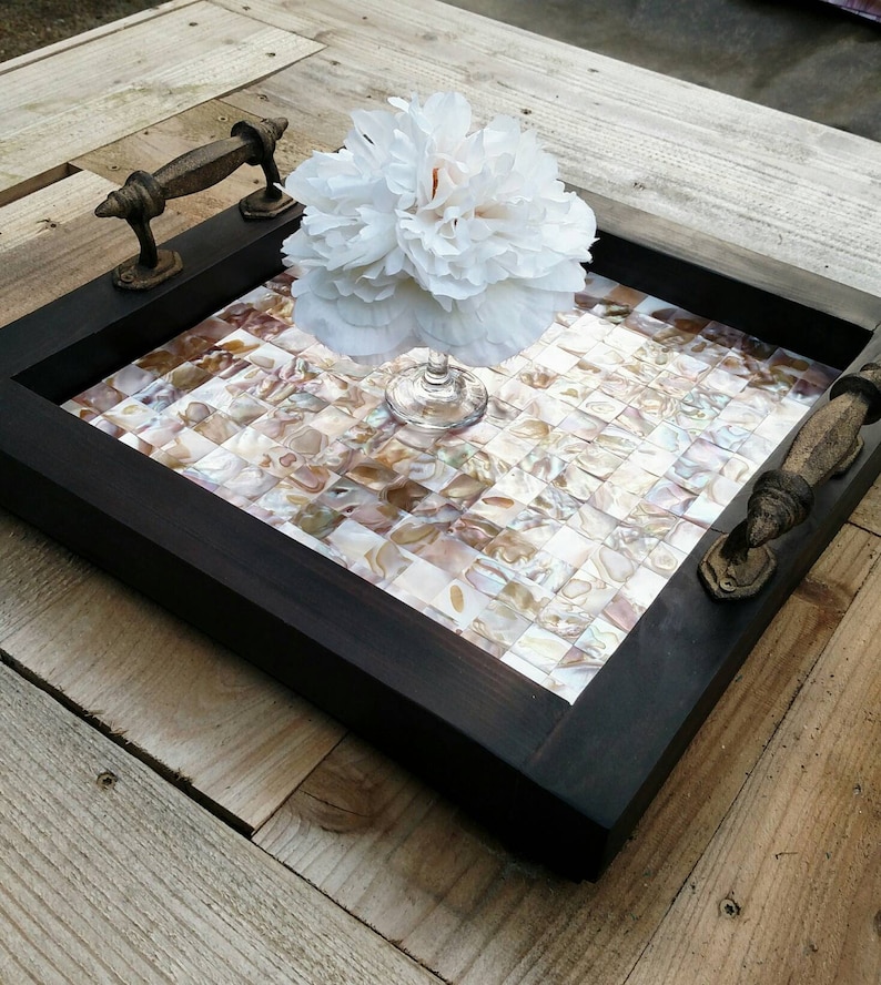 Ottoman Serving Tray. Dark Brown Wood. Ivory Cream Mother of Etsy