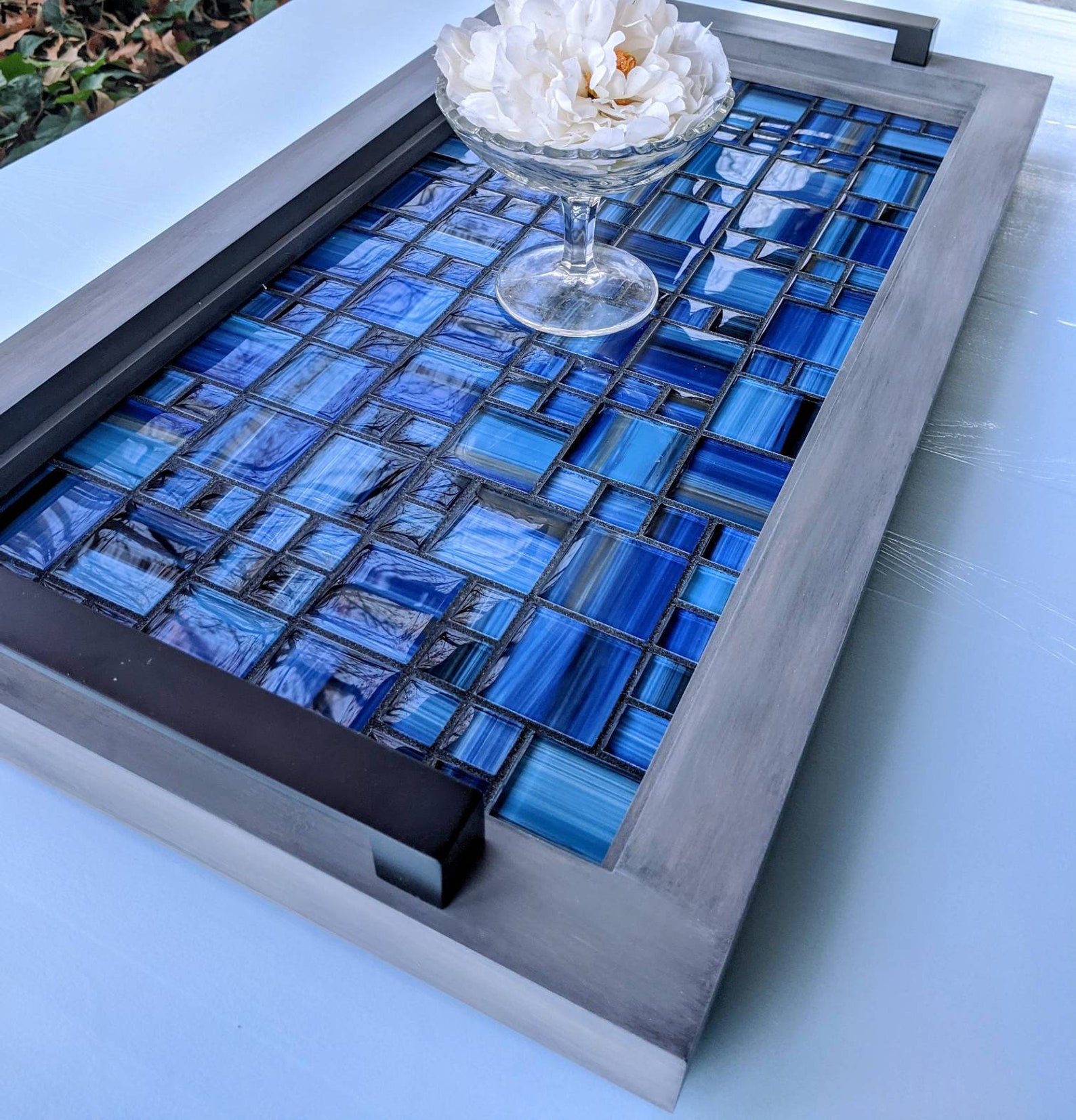 Serving Trayottomanvanitytable Centerpiecedark Blue Mosaic Etsy