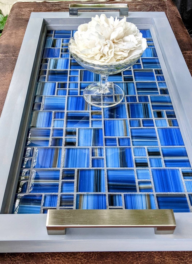 Ottoman Tray. Serving Tray. Centerpiece. Dark Blue Mosaic Etsy