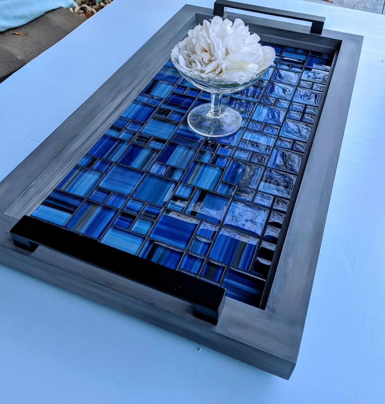 Serving Trayottomanvanitytable Centerpiecedark Blue Mosaic Etsy